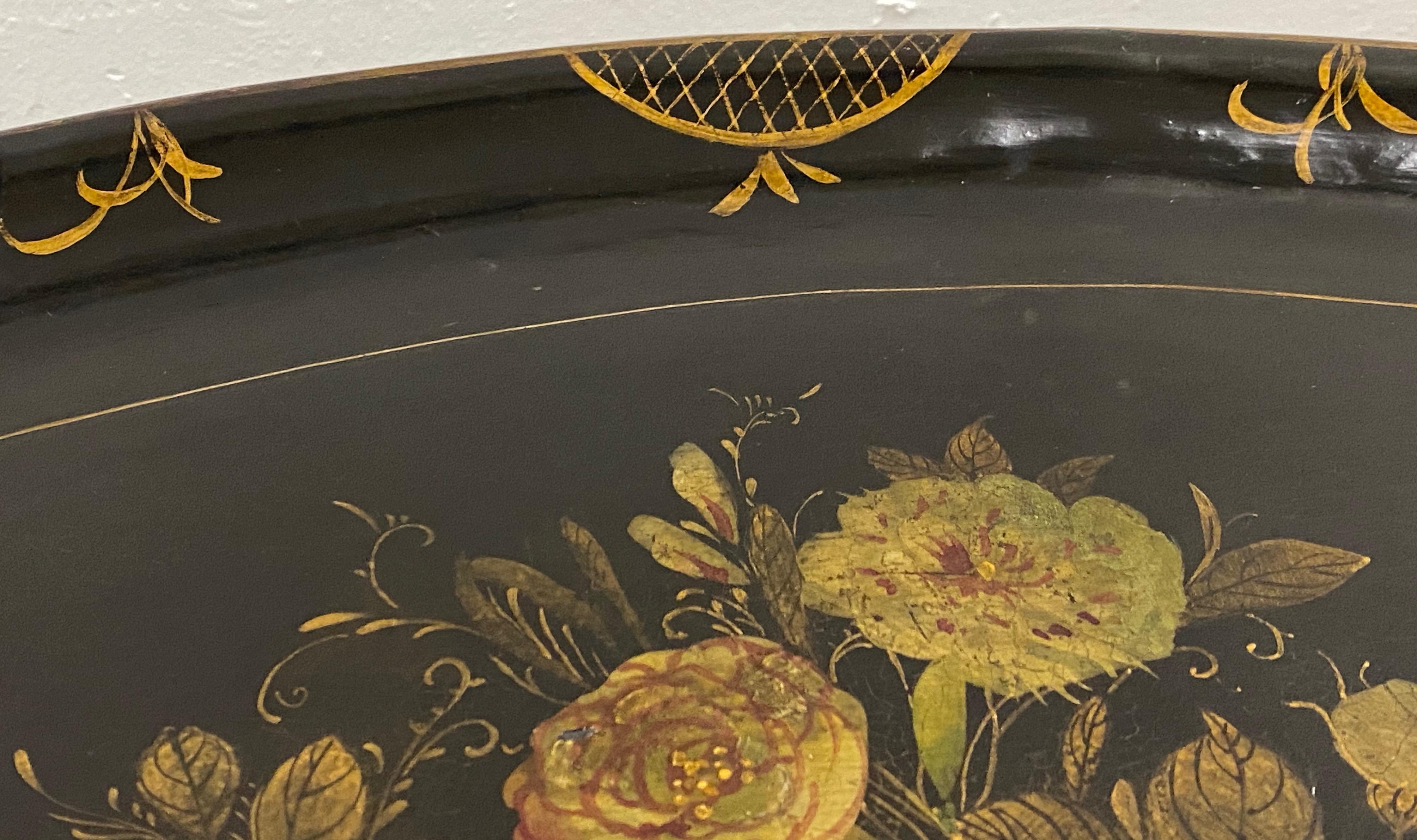 English 19th Century Hand Painted Papier-Mâché Tray on a 20th Century Stand