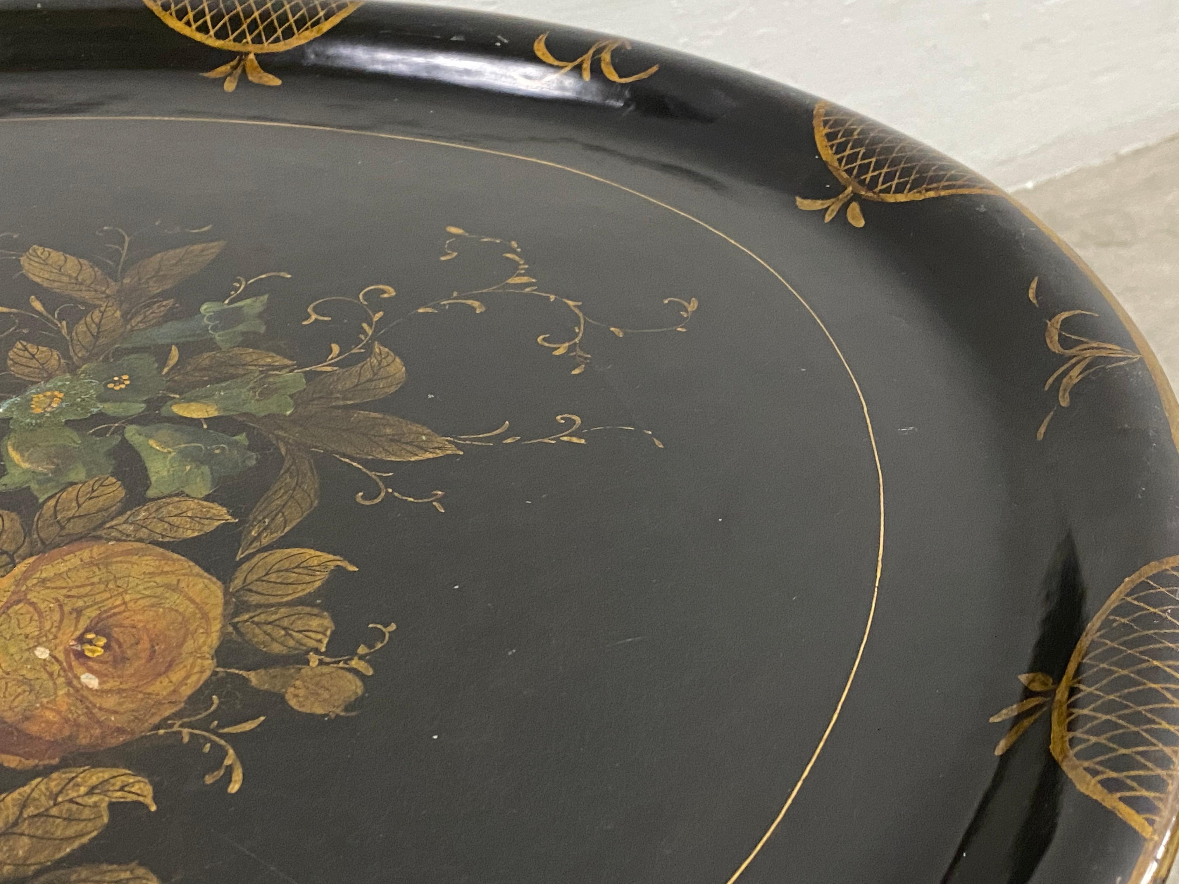 Hand-Painted 19th Century Hand Painted Papier-Mâché Tray on a 20th Century Stand