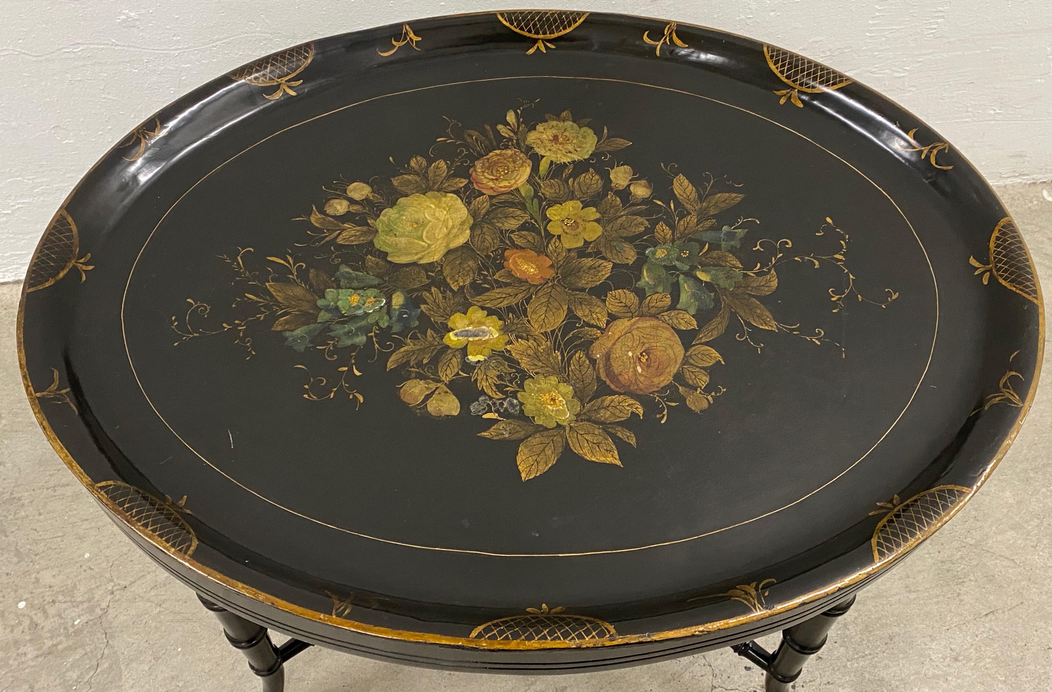 Paper 19th Century Hand Painted Papier-Mâché Tray on a 20th Century Stand