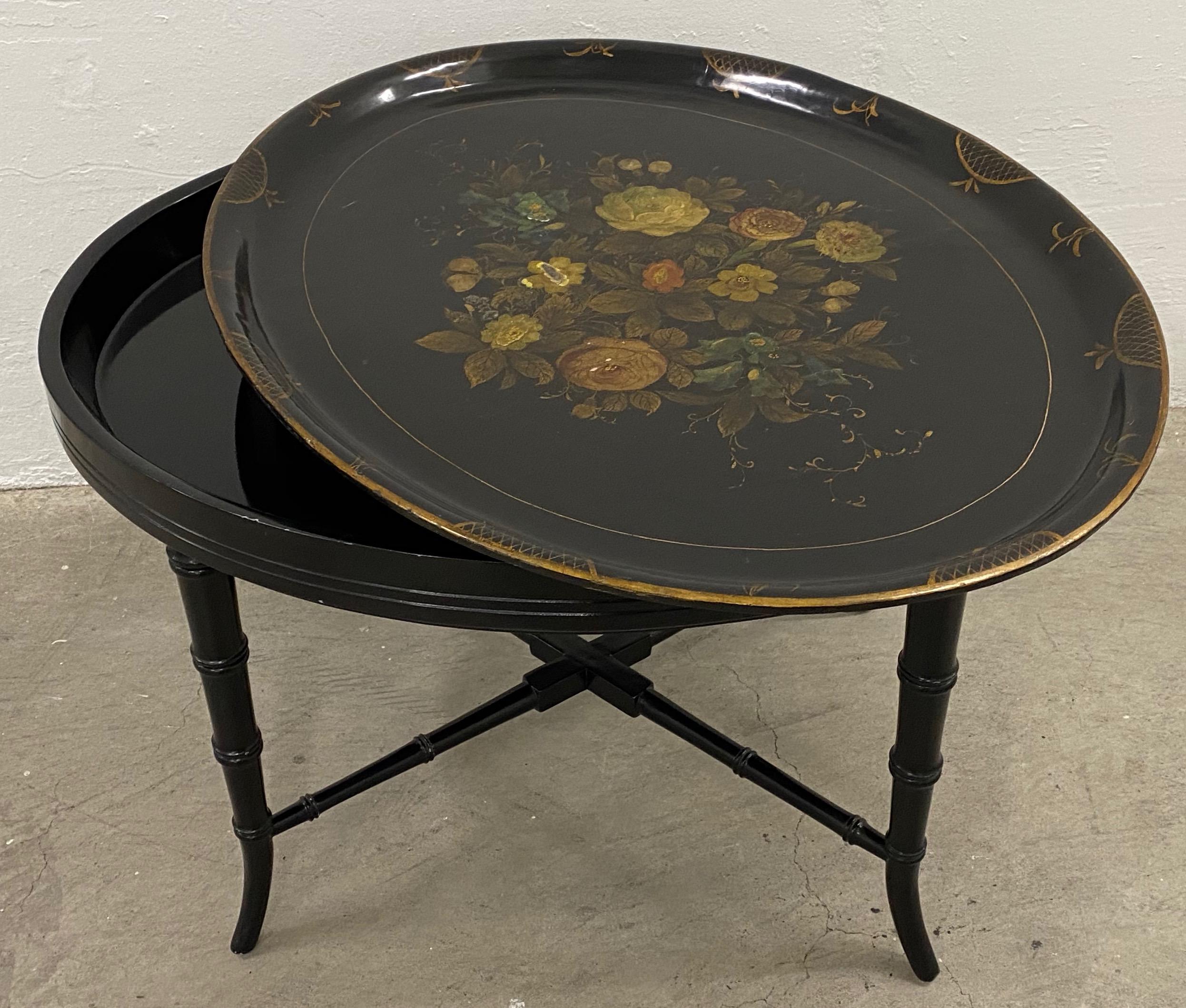 19th Century Hand Painted Papier-Mâché Tray on a 20th Century Stand 1