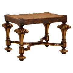 Antique Exquisite 19th Century Italian Walnut and Gild Stool