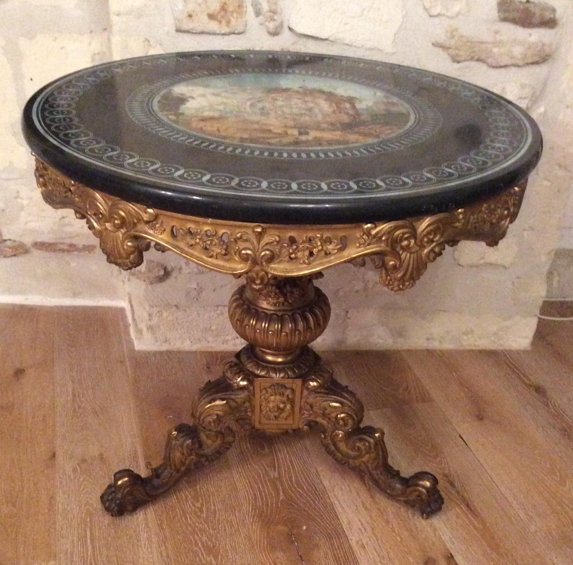 19th Century Louis XV Style Marble & Giltwood Center Table French Gueridon Table For Sale 2