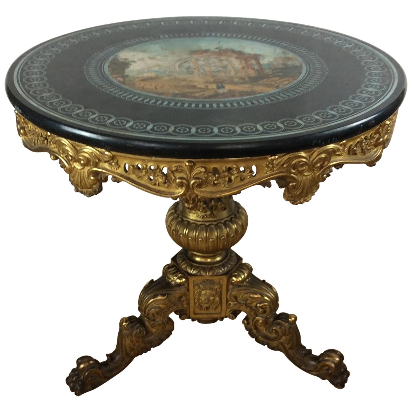 19th Century Louis XV Style Marble & Giltwood Center Table French Gueridon Table For Sale