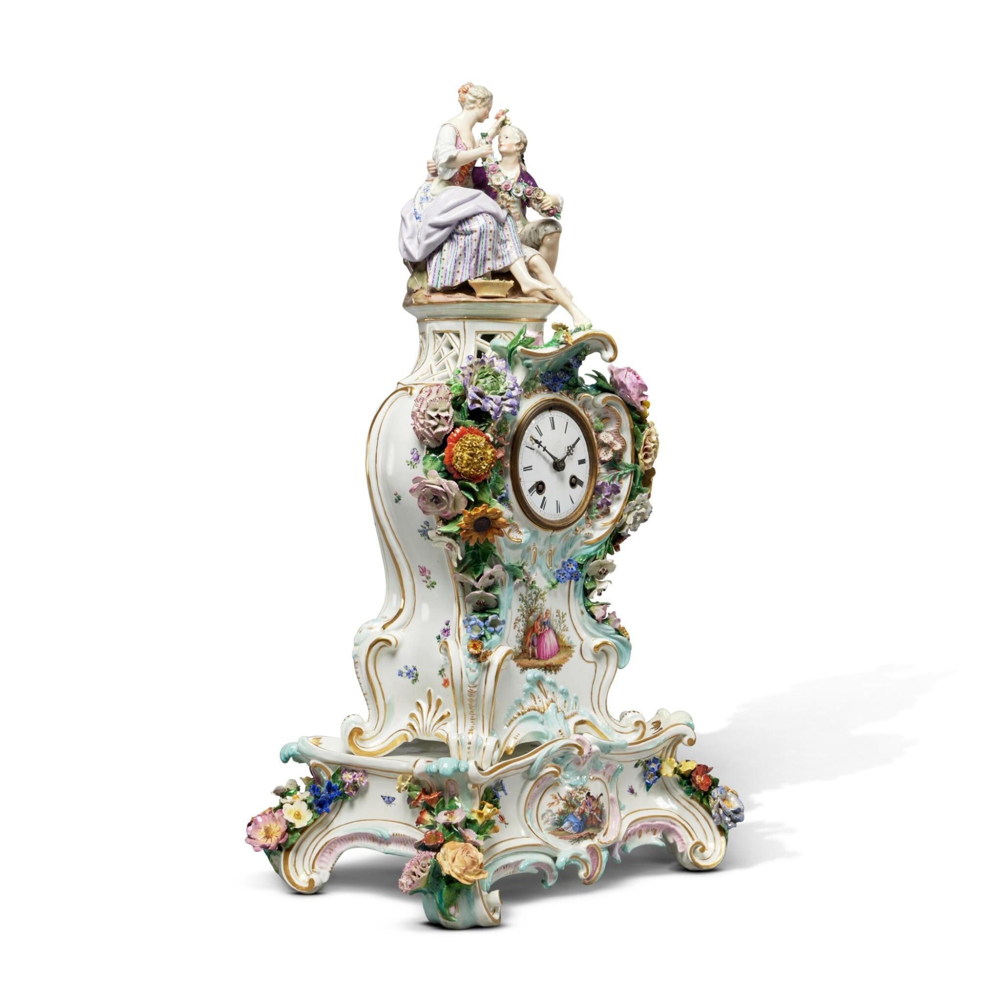 German Exquisite 19th Century Meissen Porcelain Clock Case and Stand For Sale