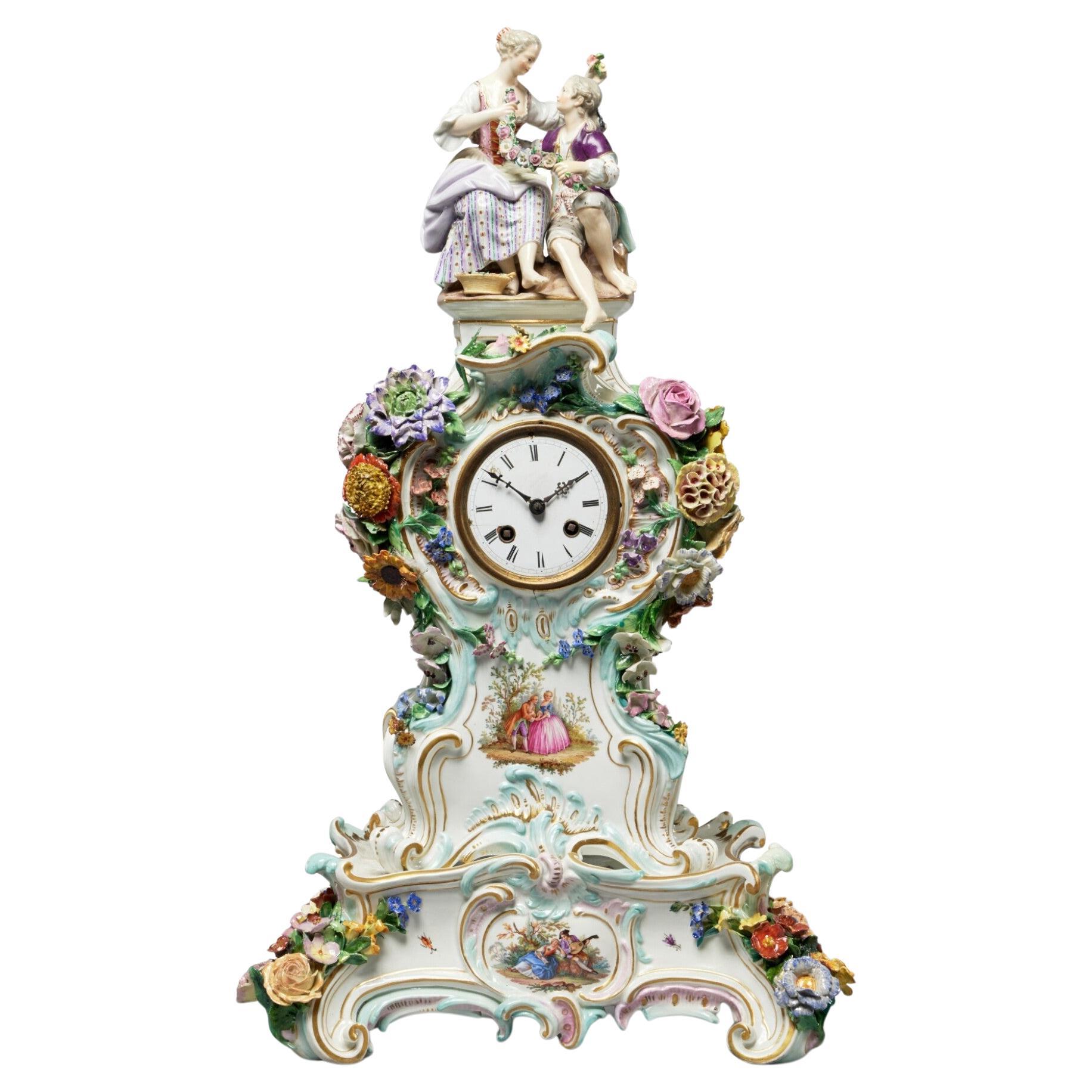 Exquisite 19th Century Meissen Porcelain Clock Case and Stand