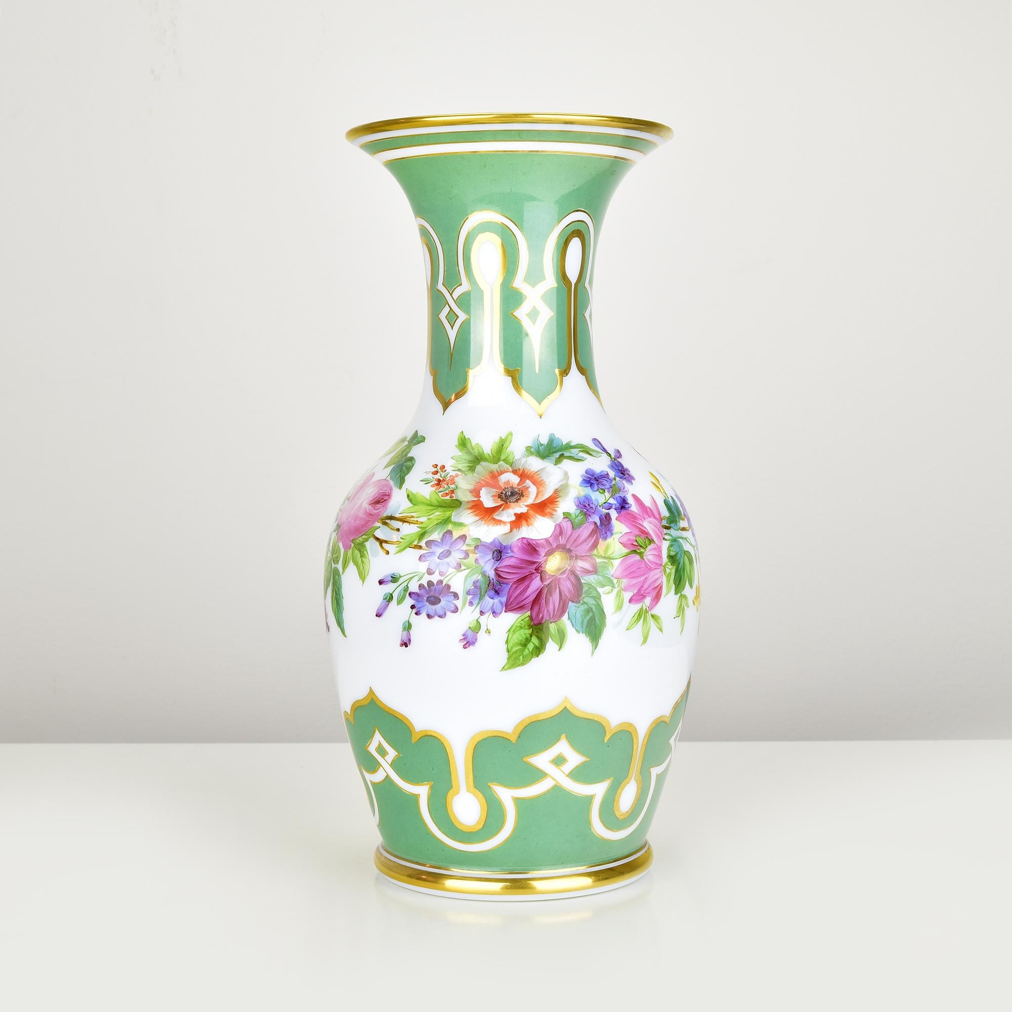 Napoleon III Exquisite 19th Century Opaline Glass Vase Handpainted, Attributed to Baccarat or For Sale