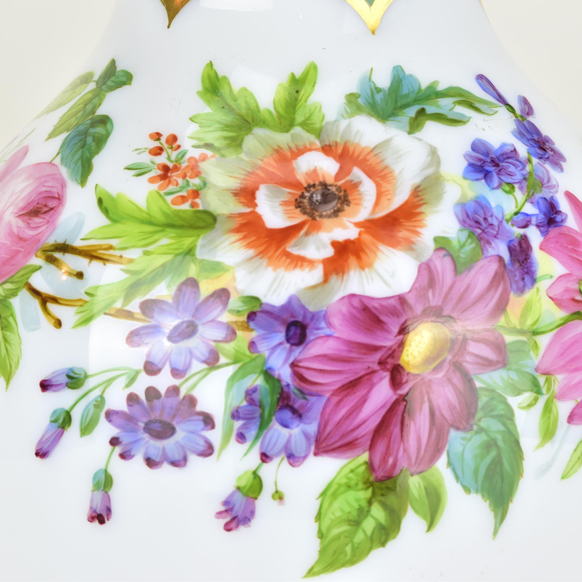 Enamel Exquisite 19th Century Opaline Glass Vase Handpainted, Attributed to Baccarat or For Sale