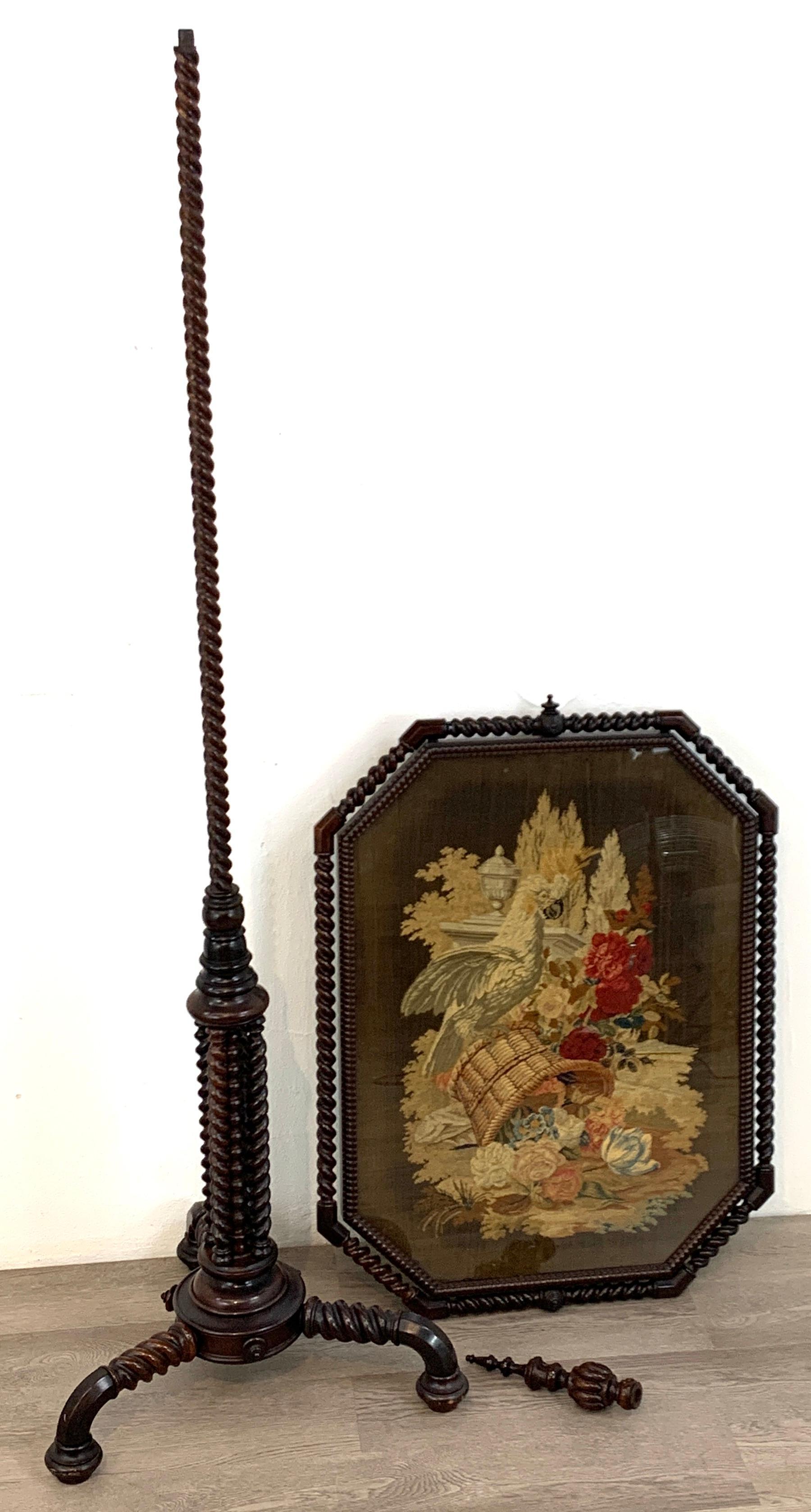 Exquisite 19th Century Rosewood & Needlepoint Cockatoo in Landscape Firescreen 3