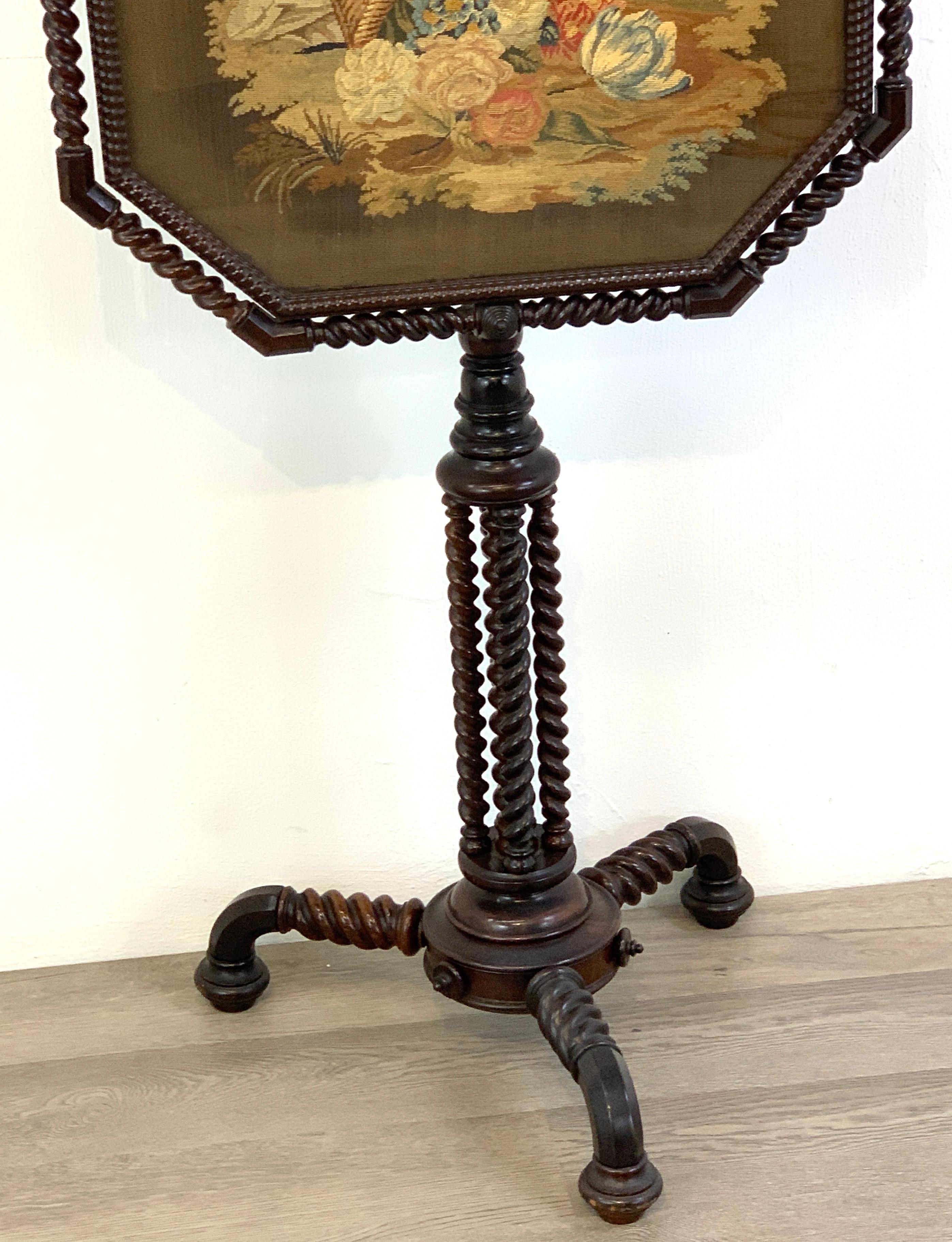 Wool Exquisite 19th Century Rosewood & Needlepoint Cockatoo in Landscape Firescreen For Sale