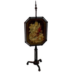 Exquisite 19th Century Rosewood & Needlepoint Cockatoo in Landscape Firescreen