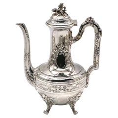 Exquise cafetière espagnole du 19e siècle en sterling de style néo-rococo