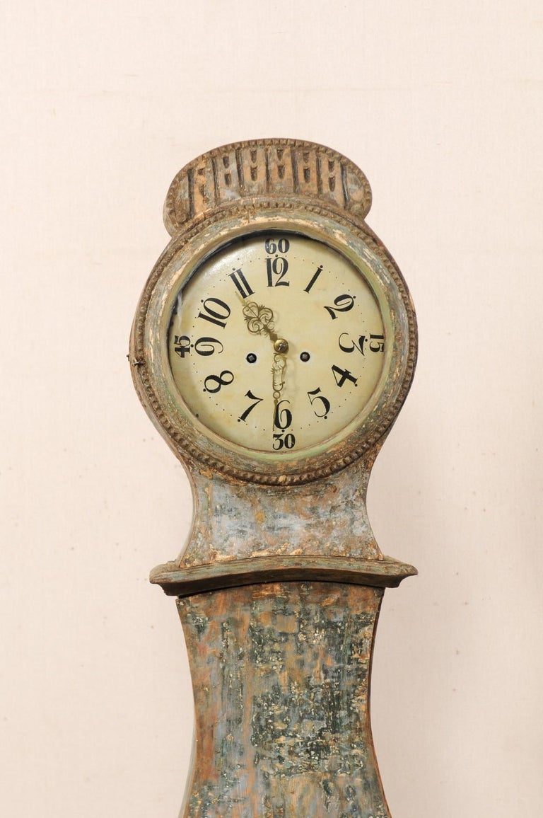 Exquisite 19th Century Swedish Wood Floor Clock with Wonderful Carved