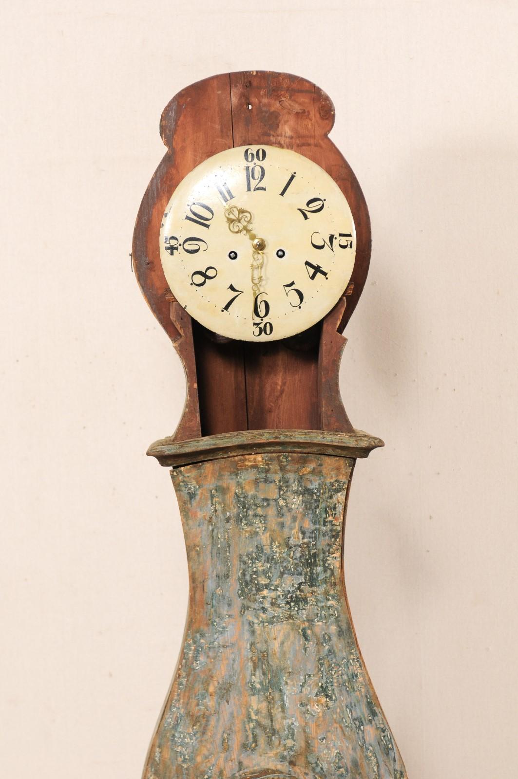 Exquisite 19th Century Swedish Wood Floor Clock with Wonderful Carved Accents 2