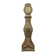 Antique Exquisite 19th Century Swedish Wood Floor Clock with Wonderful Carved Accents