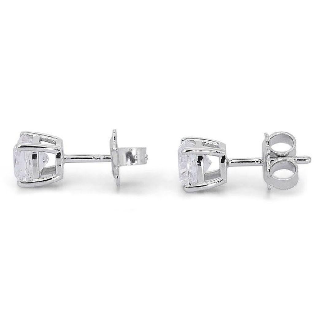 Women's Exquisite 2 Carat Cushion Cut Diamond Earrings in 18K White Gold  For Sale