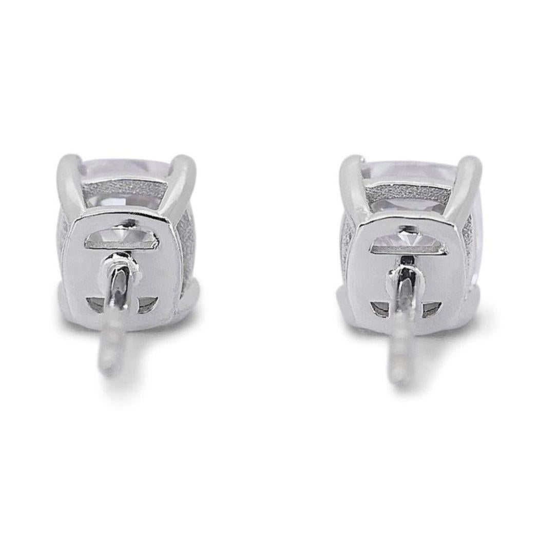 Exquisite 2 Carat Cushion Cut Diamond Earrings in 18K White Gold  For Sale 2