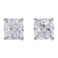Exquisite 2 Carat Cushion Cut Diamond Earrings in 18K White Gold Exquisite 2 Carat Cushion Cut Diamond Earrings in 18K White Gold
