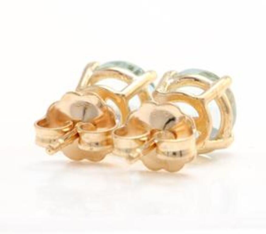 Boucles d'oreilles exquises en or jaune massif 14 carats avec aigue-marine naturelle de 2,00 carats Neuf - En vente à Los Angeles, CA