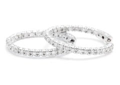 Exquisite 2.00 Carat Natural Diamond 14 Karat Solid White Gold Hoop Earrings