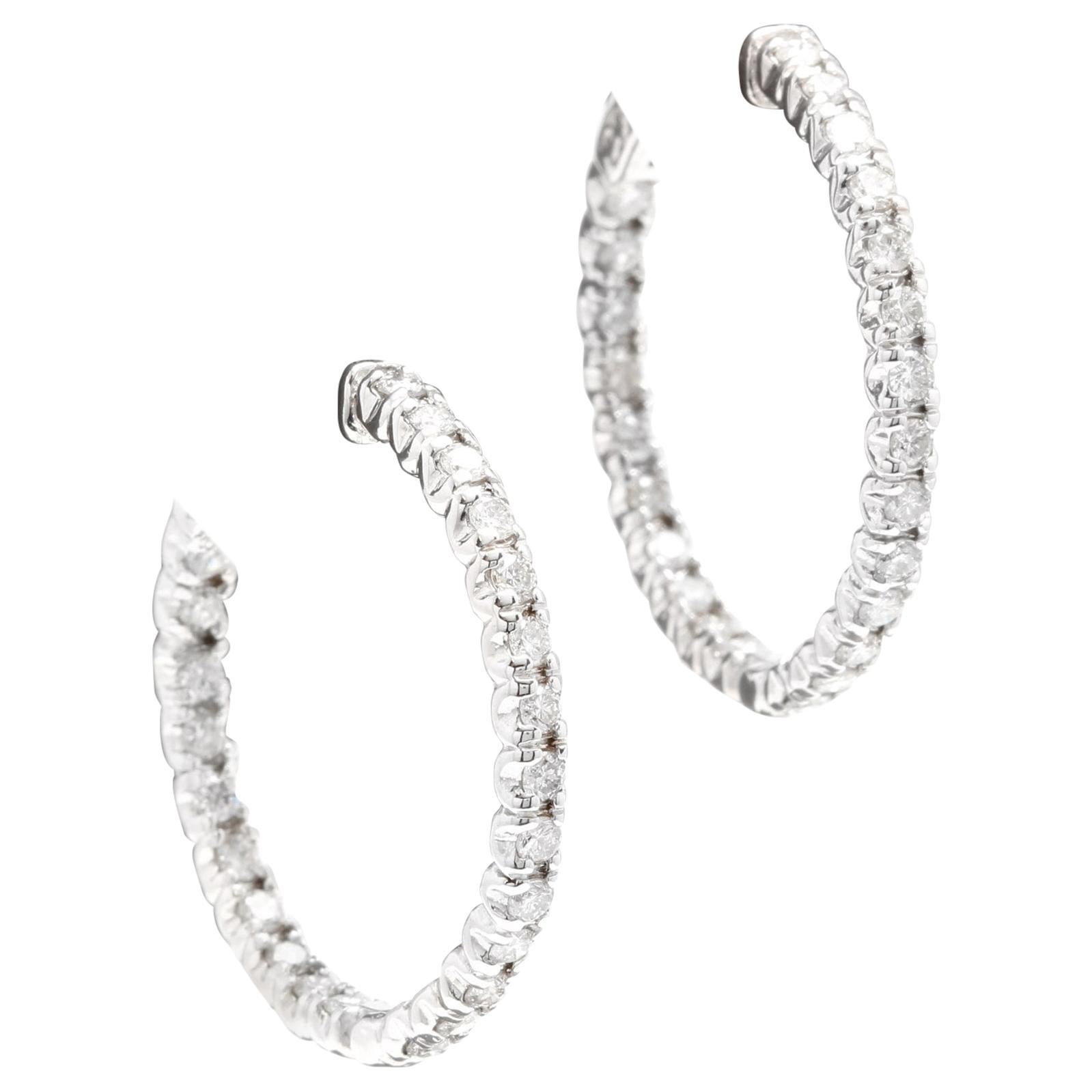 Exquisite 2.00 Carat Natural Diamond 14 Karat Solid White Gold Hoop Earrings For Sale
