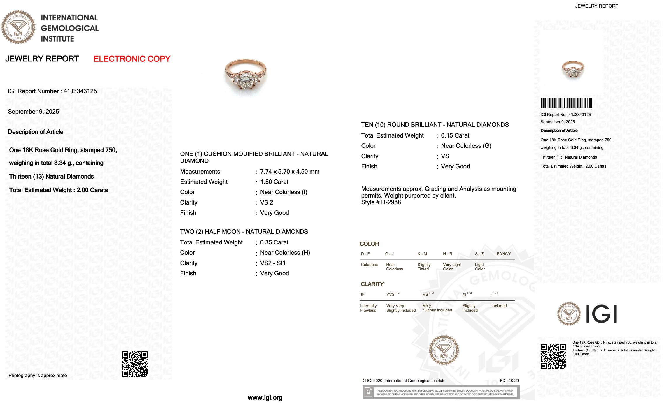 Donna Squisito anello a tre pietre con 2,00ct di diamanti in oro rosa 18k - certificato IGI in vendita