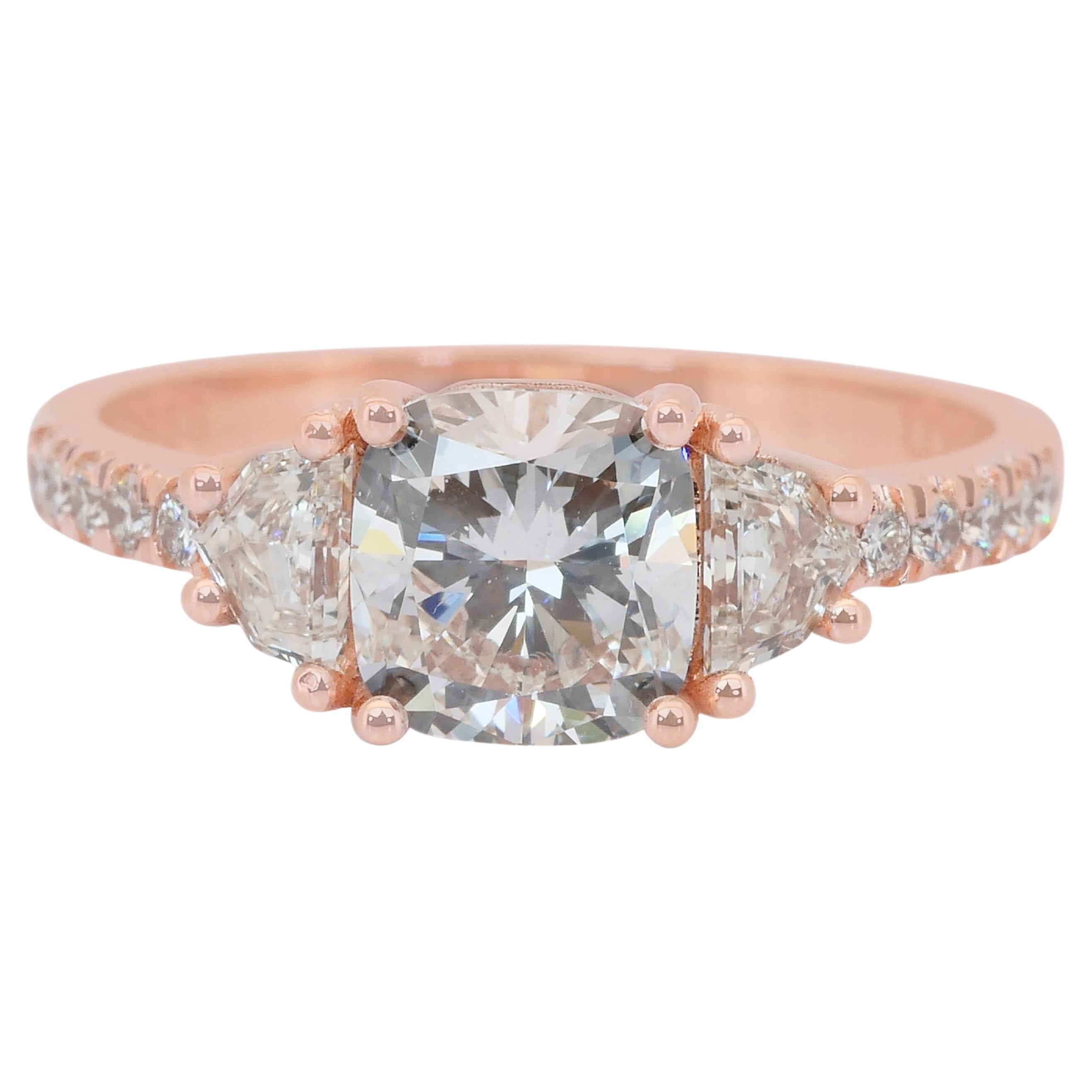 Squisito anello a tre pietre con 2,00ct di diamanti in oro rosa 18k - certificato IGI