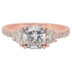 Squisito anello a tre pietre con 2,00ct di diamanti in oro rosa 18k - certificato IGI