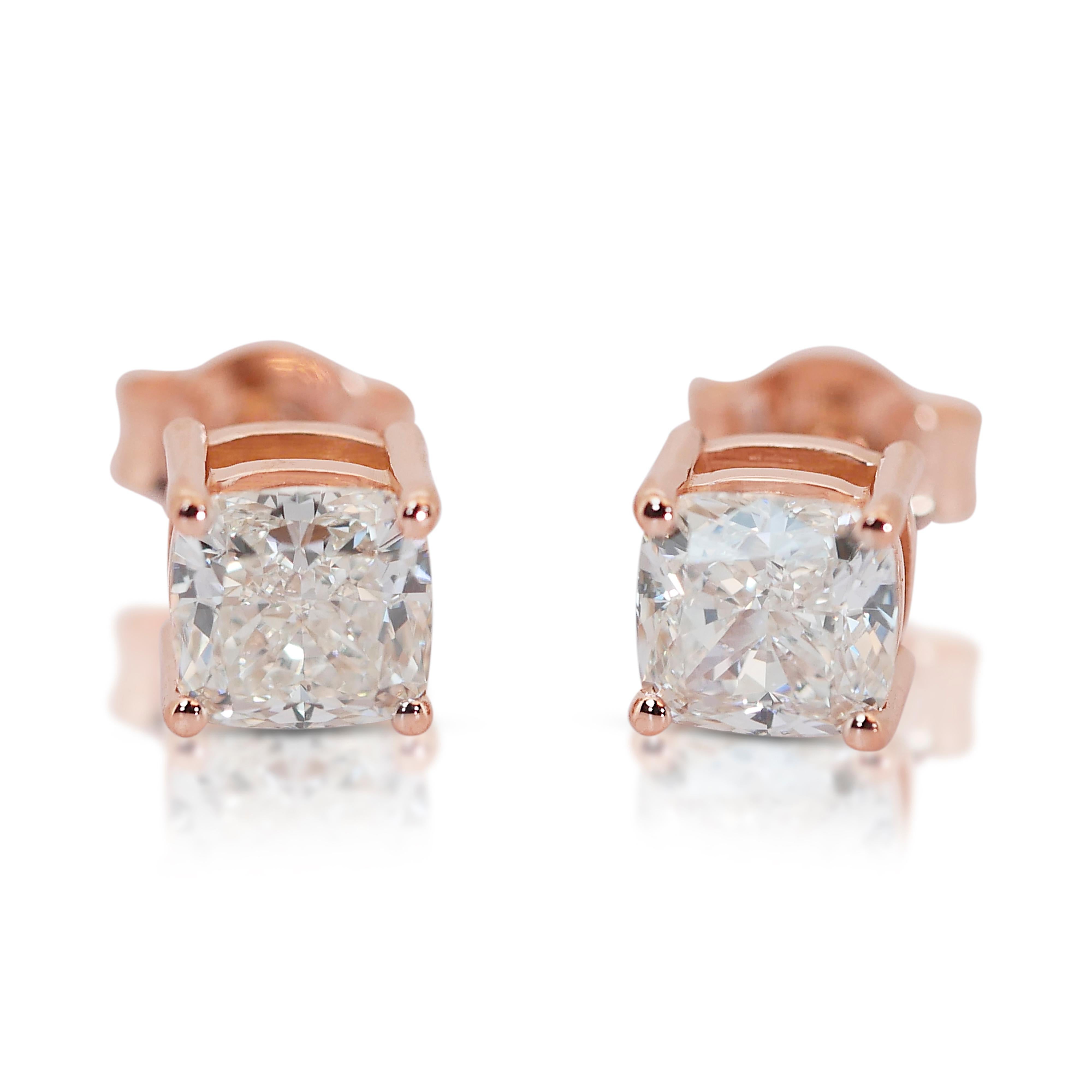 Exquisite 2.00ct Diamonds Stud Earrings in 18k Rose Gold - GIA Certified

Exuding timeless elegance, these diamond stud earrings showcase two cushion-cut diamonds totaling 2.00 carats, perfectly set in warm 18k rose gold. Certified by the GIA, these