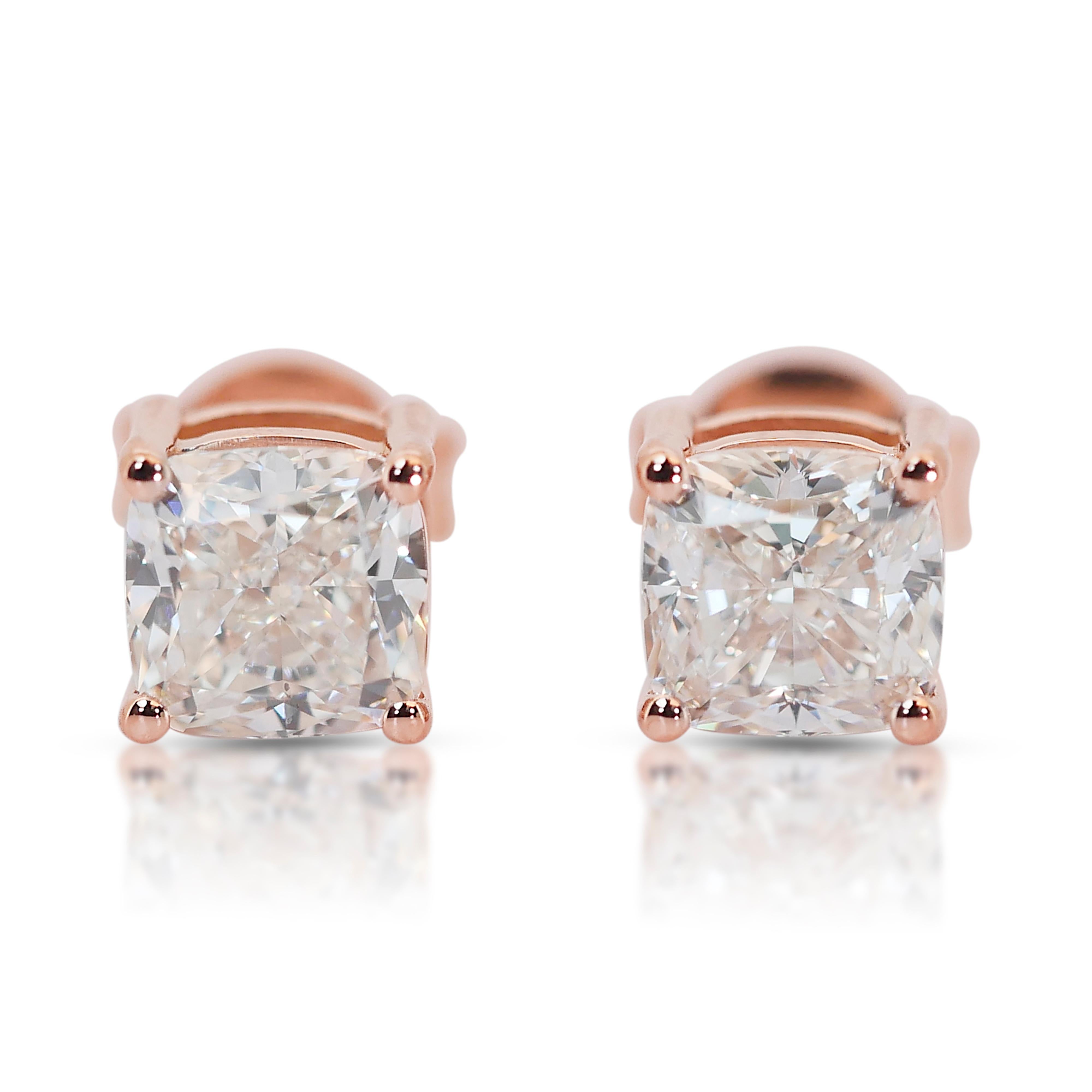 Exquisite 2.00ct Diamonds Stud Earrings in 18k Rose Gold - GIA Certified For Sale 1