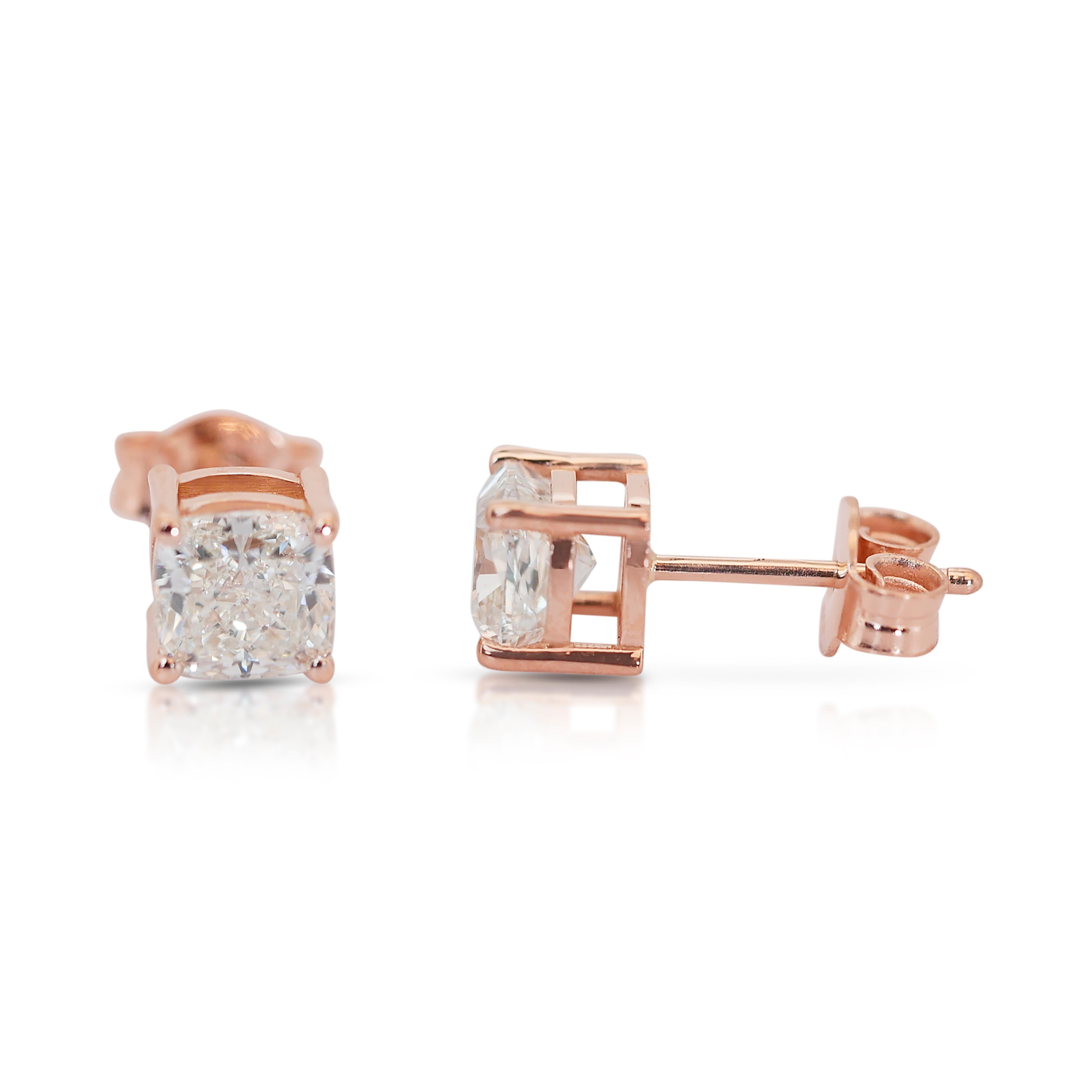 Exquisite 2.00ct Diamonds Stud Earrings in 18k Rose Gold - GIA Certified For Sale 2