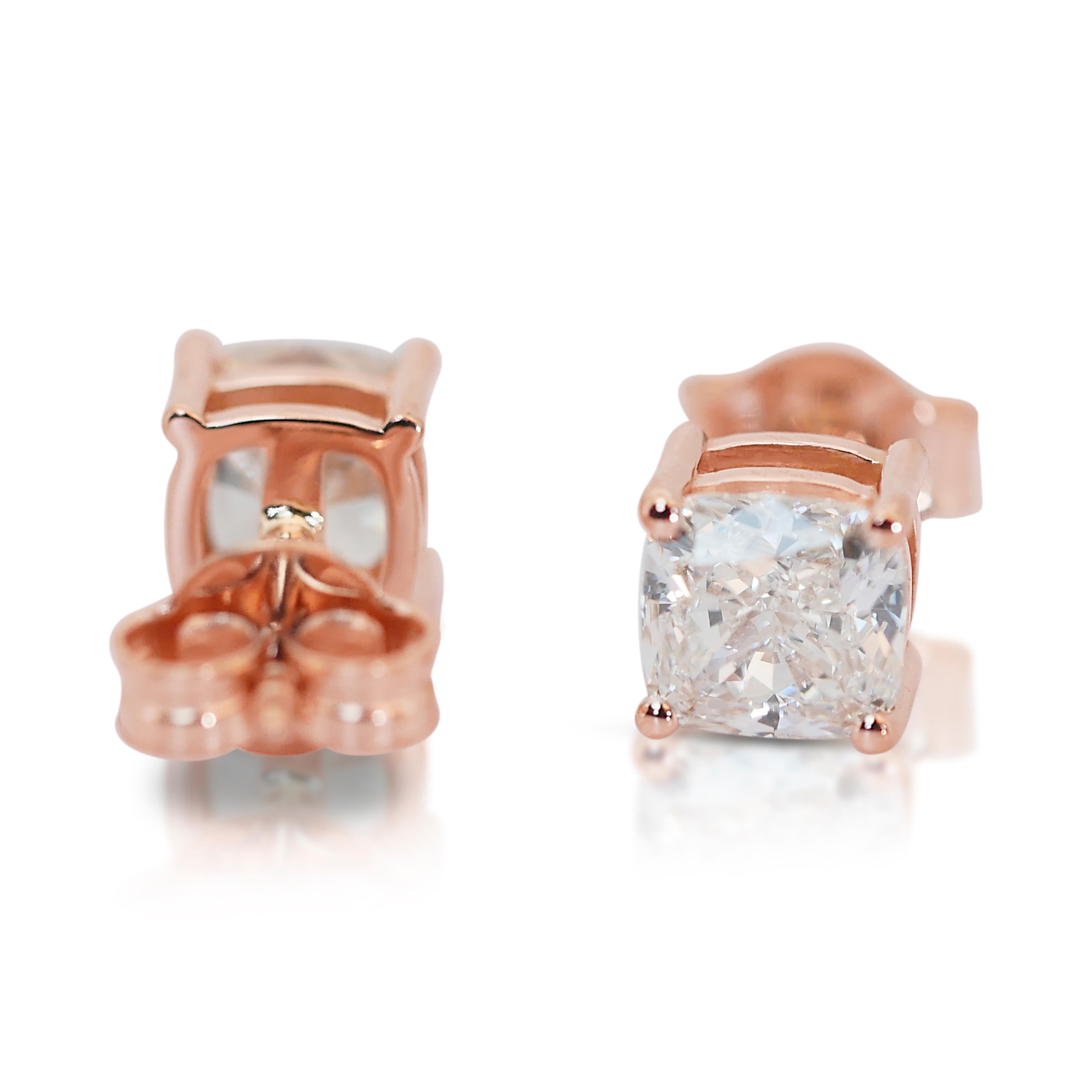 Exquisite 2.00ct Diamonds Stud Earrings in 18k Rose Gold - GIA Certified For Sale 3