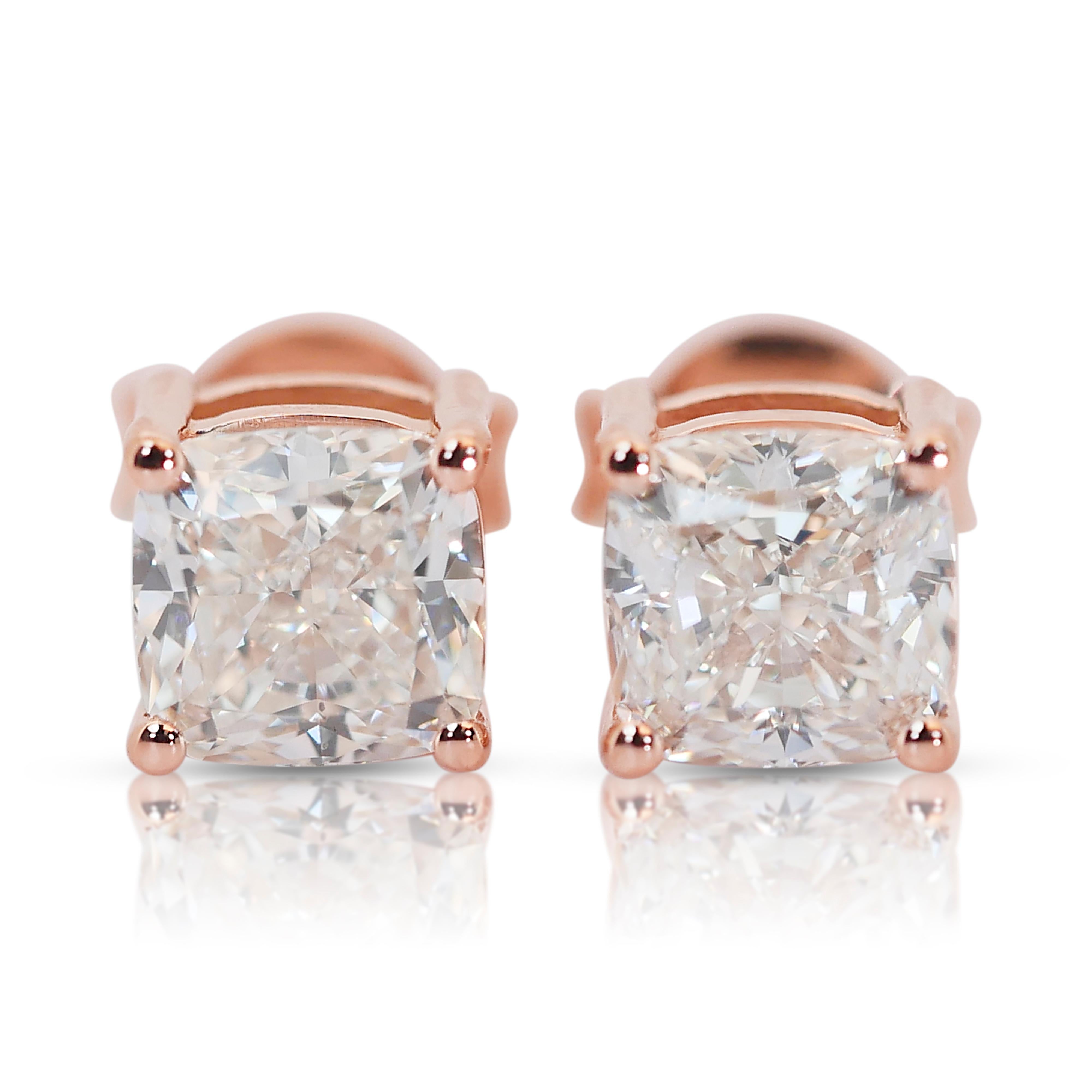 Exquisite 2.00ct Diamonds Stud Earrings in 18k Rose Gold - GIA Certified For Sale 4