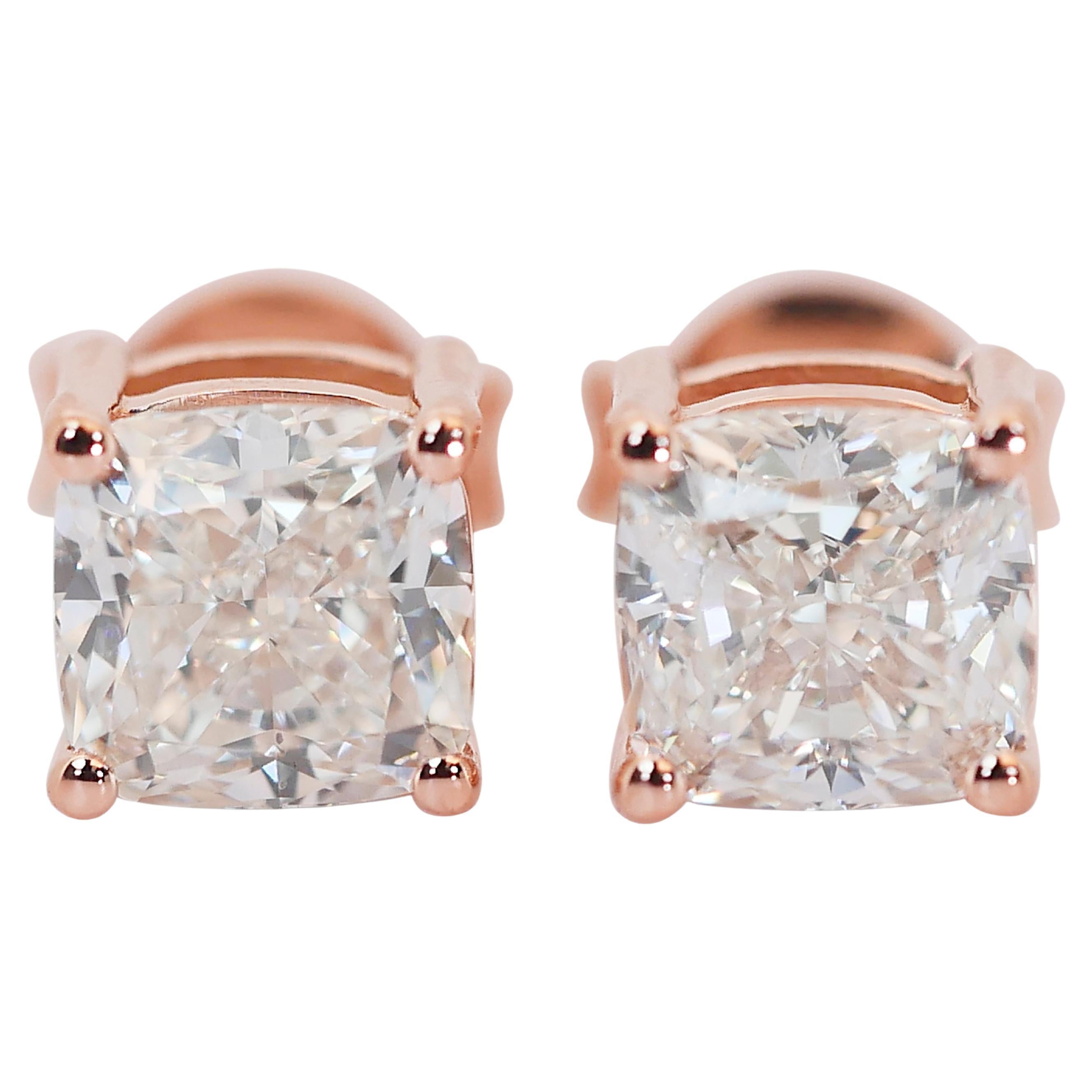 Exquisite 2.00ct Diamonds Stud Earrings in 18k Rose Gold - GIA Certified