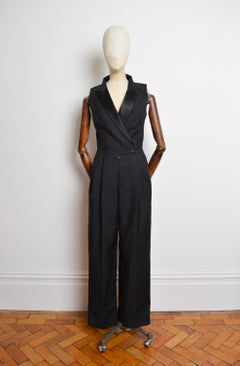 Exquisite 2011 Alexander McQueen Black Tuxedo Suit Tailored Jumpsuit