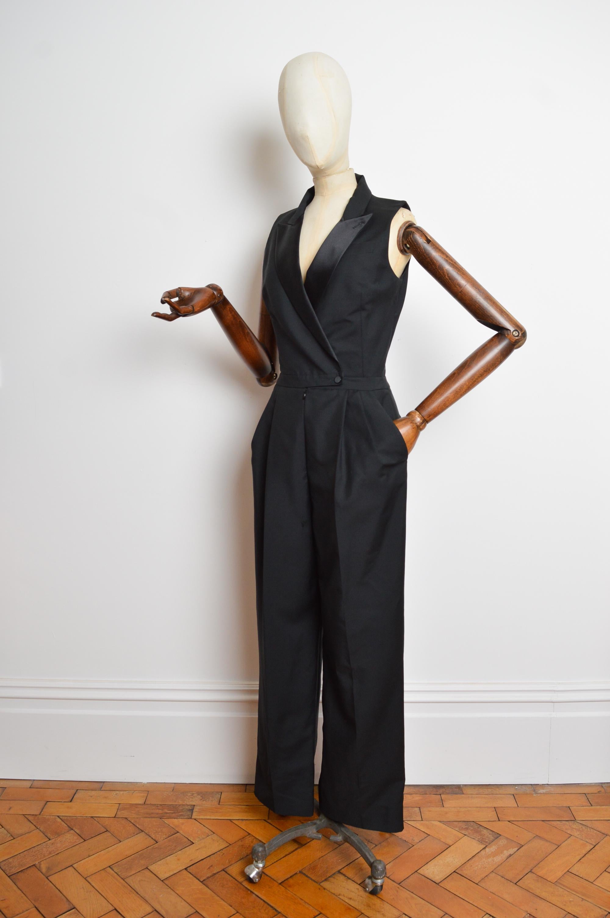 Exquisite 2011 Alexander McQueen Black Tuxedo Suit Tailored Jumpsuit For Sale 2