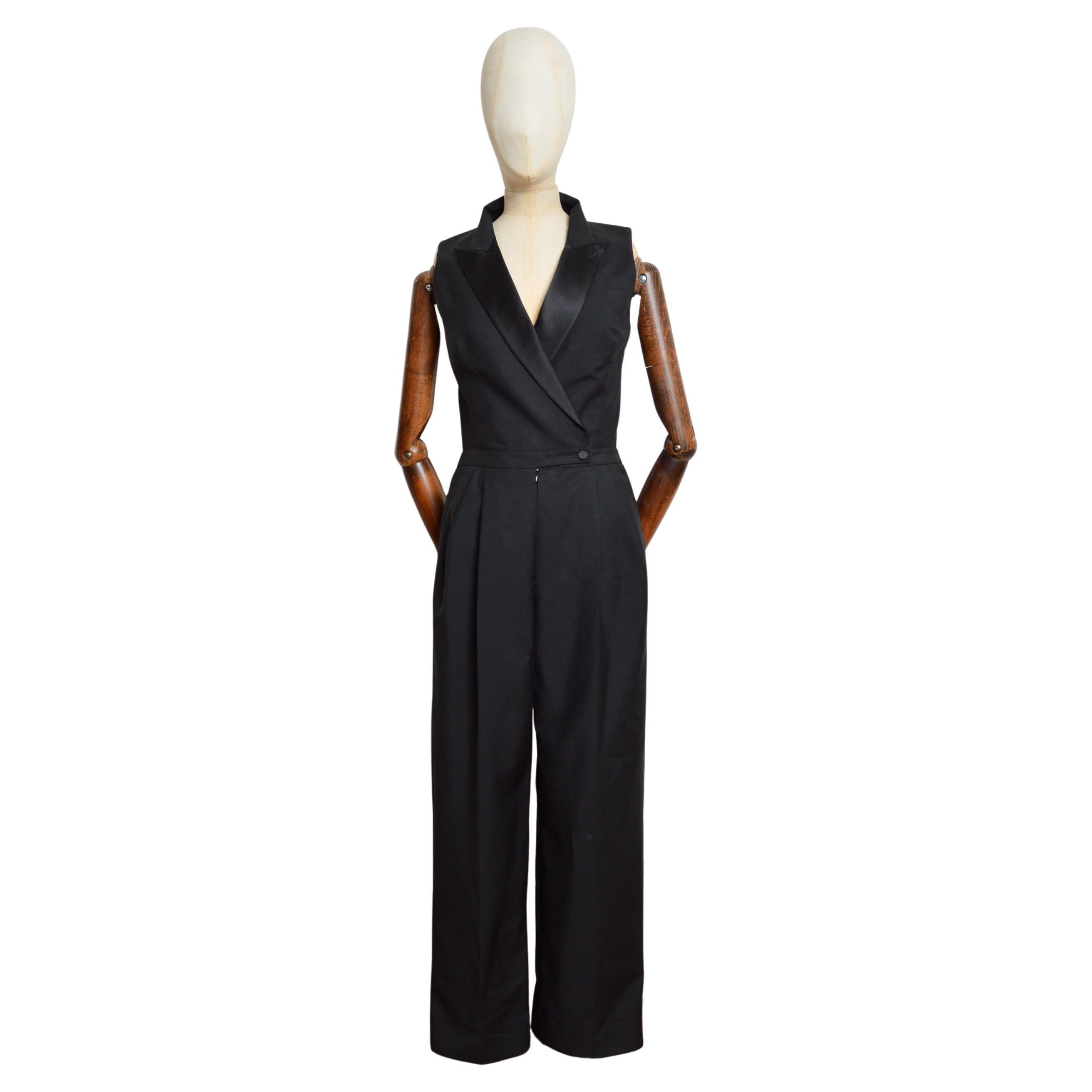 Exquisite 2011 Alexander McQueen Black Tuxedo Suit Tailored Jumpsuit For Sale