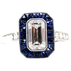 Exquisite 2.03 Carat Emerald Cut Diamond Sapphire Ring