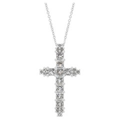 Collier exquis de 2.04ct diamants avec pendentif croix en or blanc 18k