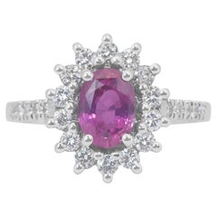 Exquisite 2.06ct Sapphire and Diamonds Cluster Ring in 18k White Gold