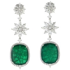 Boucles d'oreilles or 14 carats 20,74 carats diamant émeraude