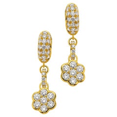 Exquisite 20K Yellow Gold and Diamond Flower Huggie Drop Earrings by Buddha Mama
