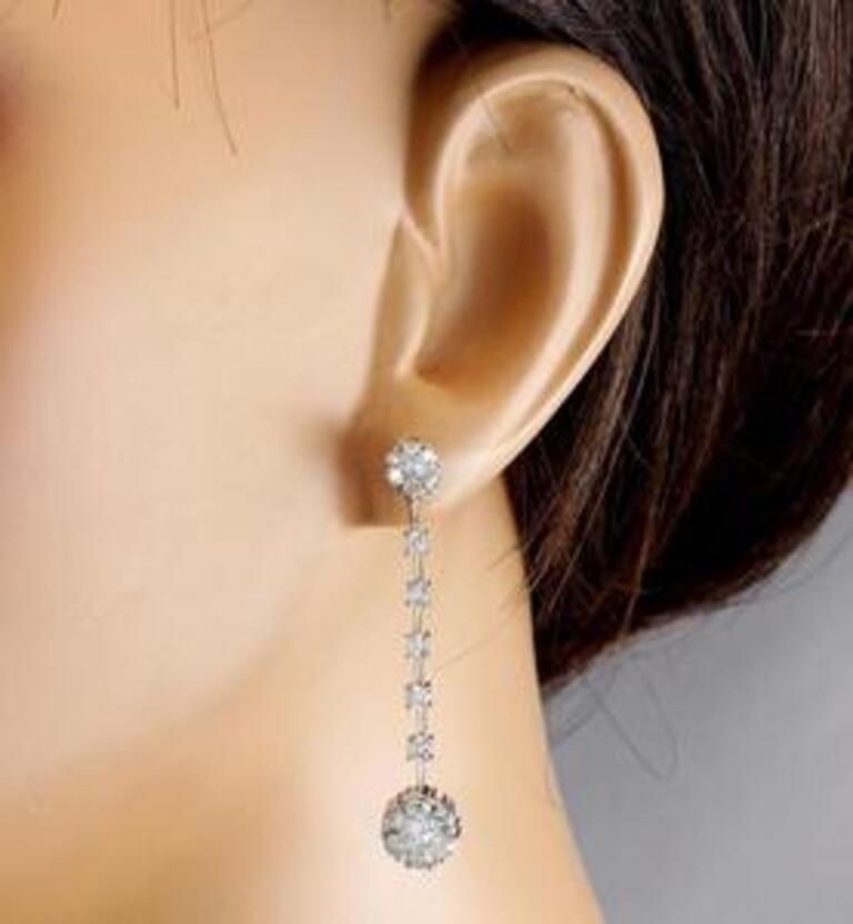 Women's Exquisite 2.10 Carat Natural VS1-VS2 Diamond 14 Karat Solid White Gold Earrings