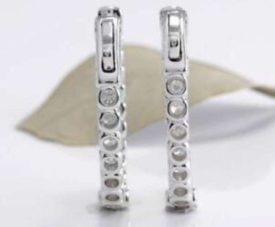 Round Cut Exquisite 2.15 Carats Natural Diamond 14K Solid White Gold Hoop Earrings For Sale