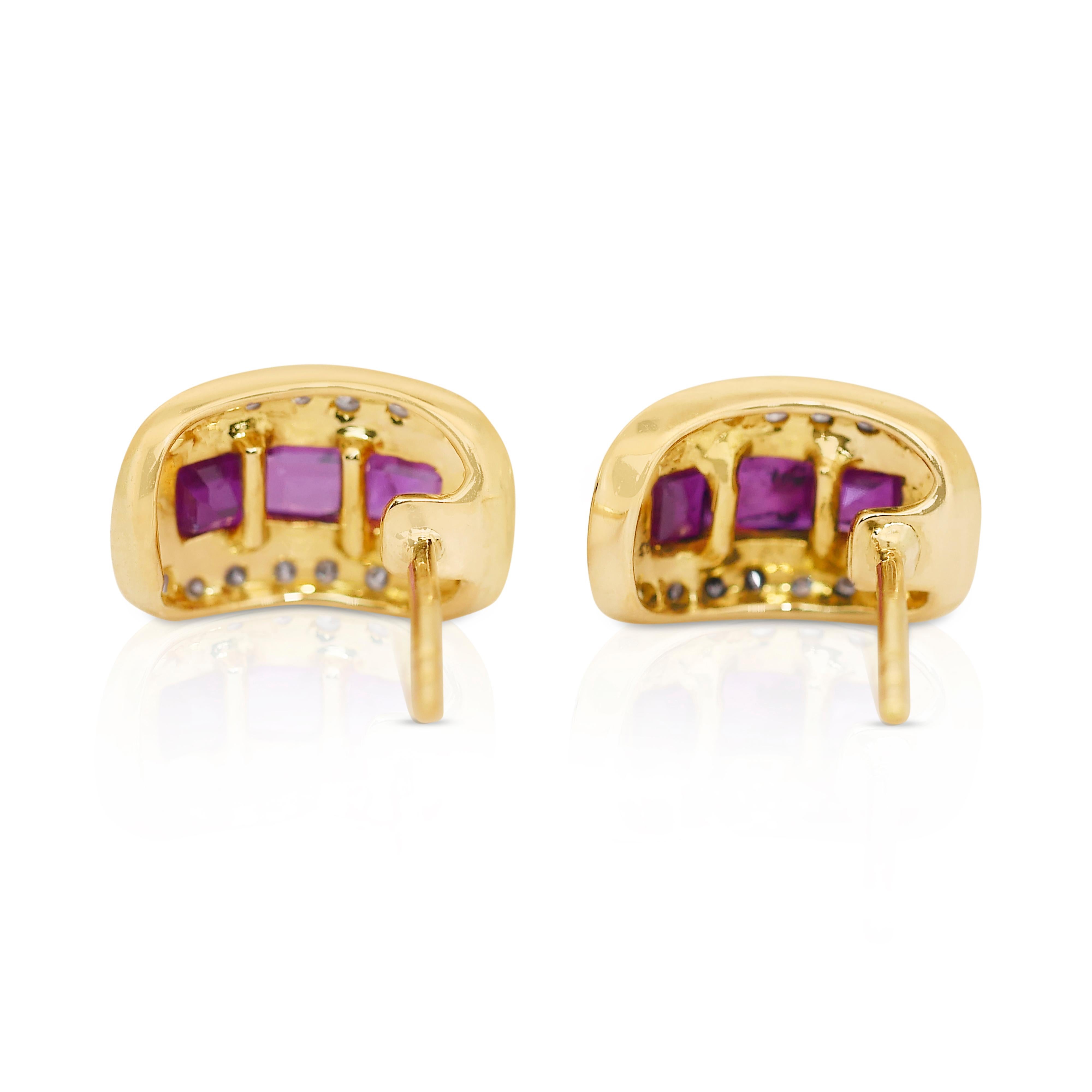 Exquisite 2.17ct Rubies and Diamonds Earrings in 18k Yellow Gold - IGI Certified 1
