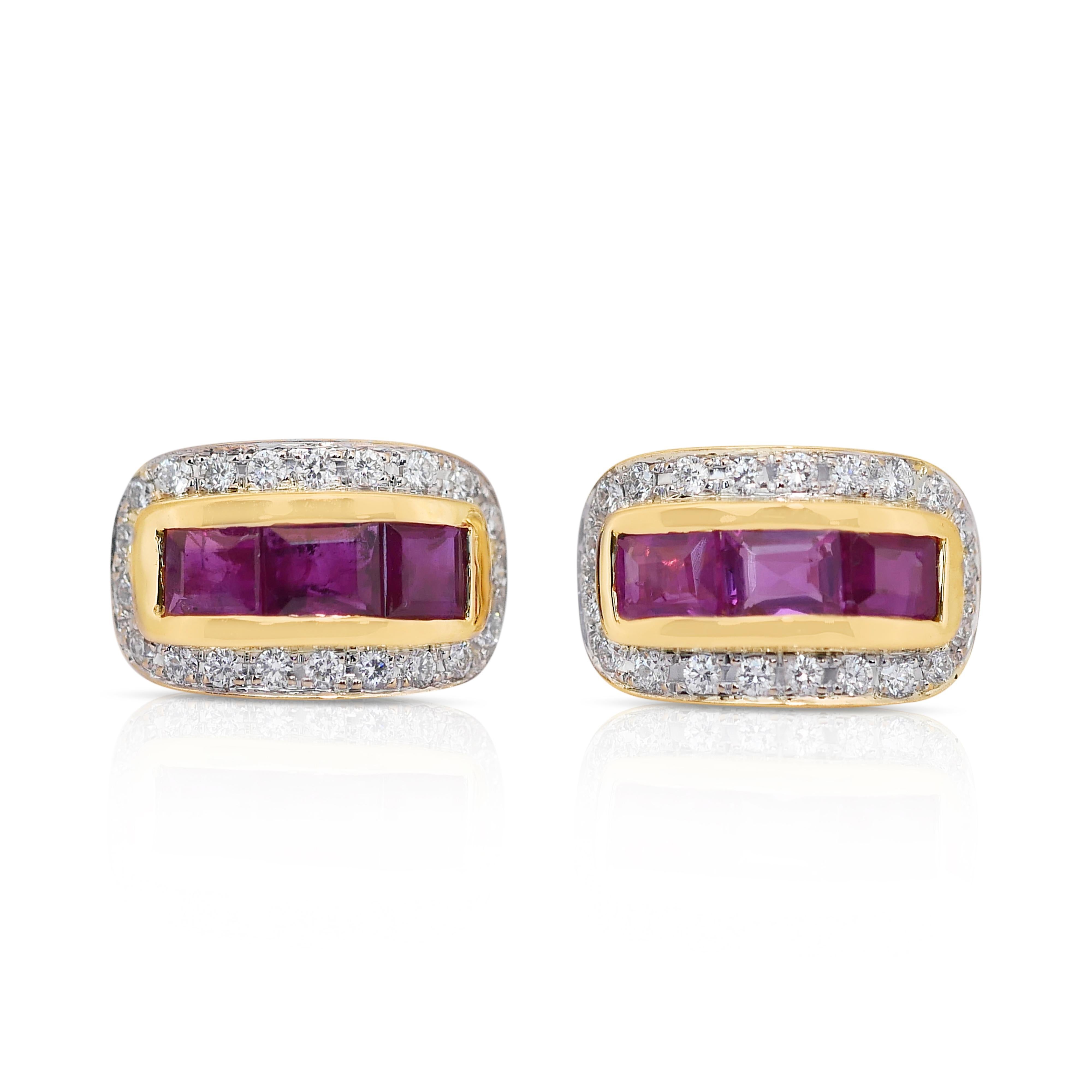 Exquisite 2.17ct Rubies and Diamonds Earrings in 18k Yellow Gold - IGI Certified 2