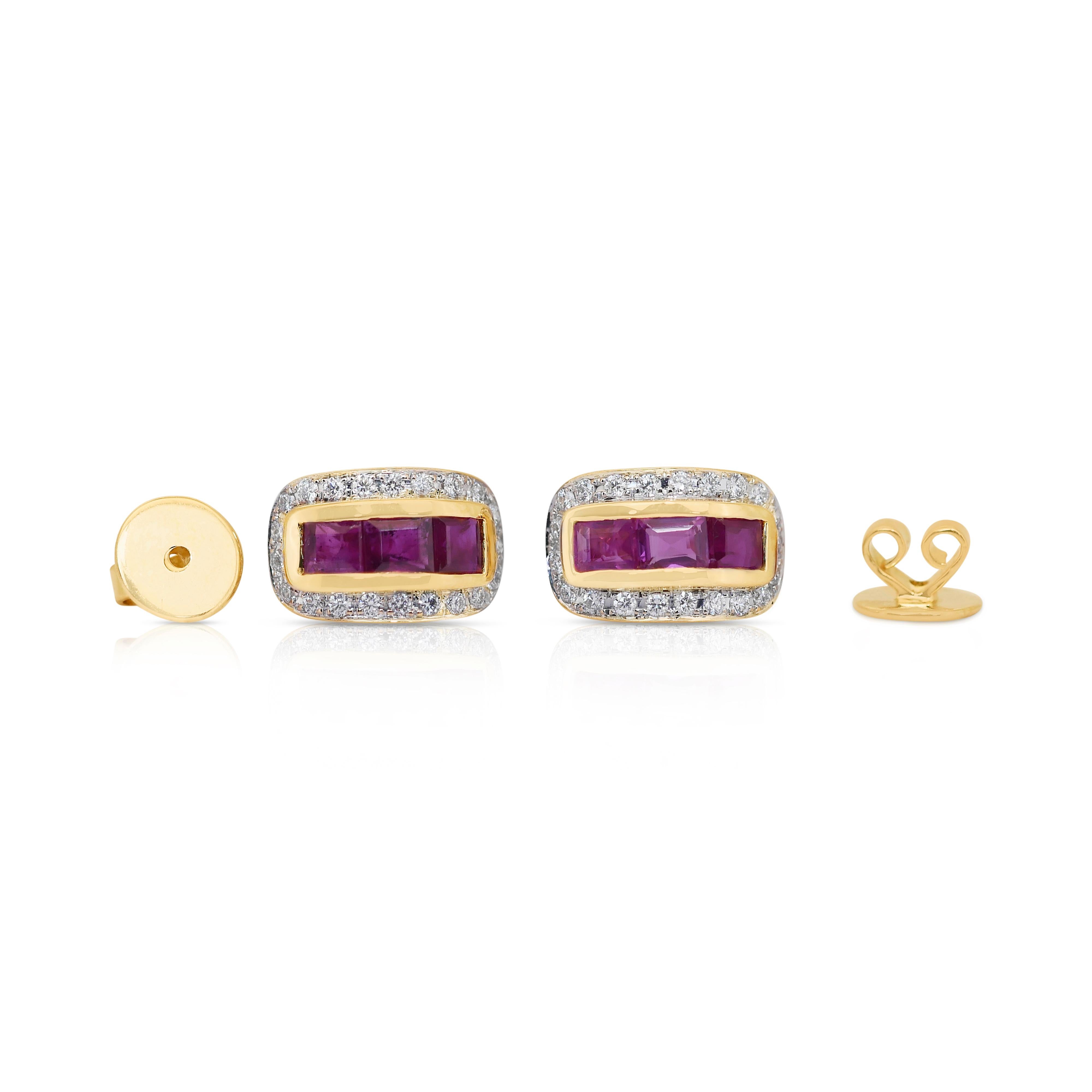 Exquisite 2.17ct Rubies and Diamonds Earrings in 18k Yellow Gold - IGI Certified 3