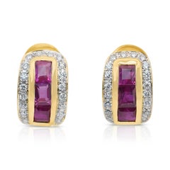 Exquisite 2.17ct Rubies and Diamonds Earrings in 18k Yellow Gold - IGI Certified