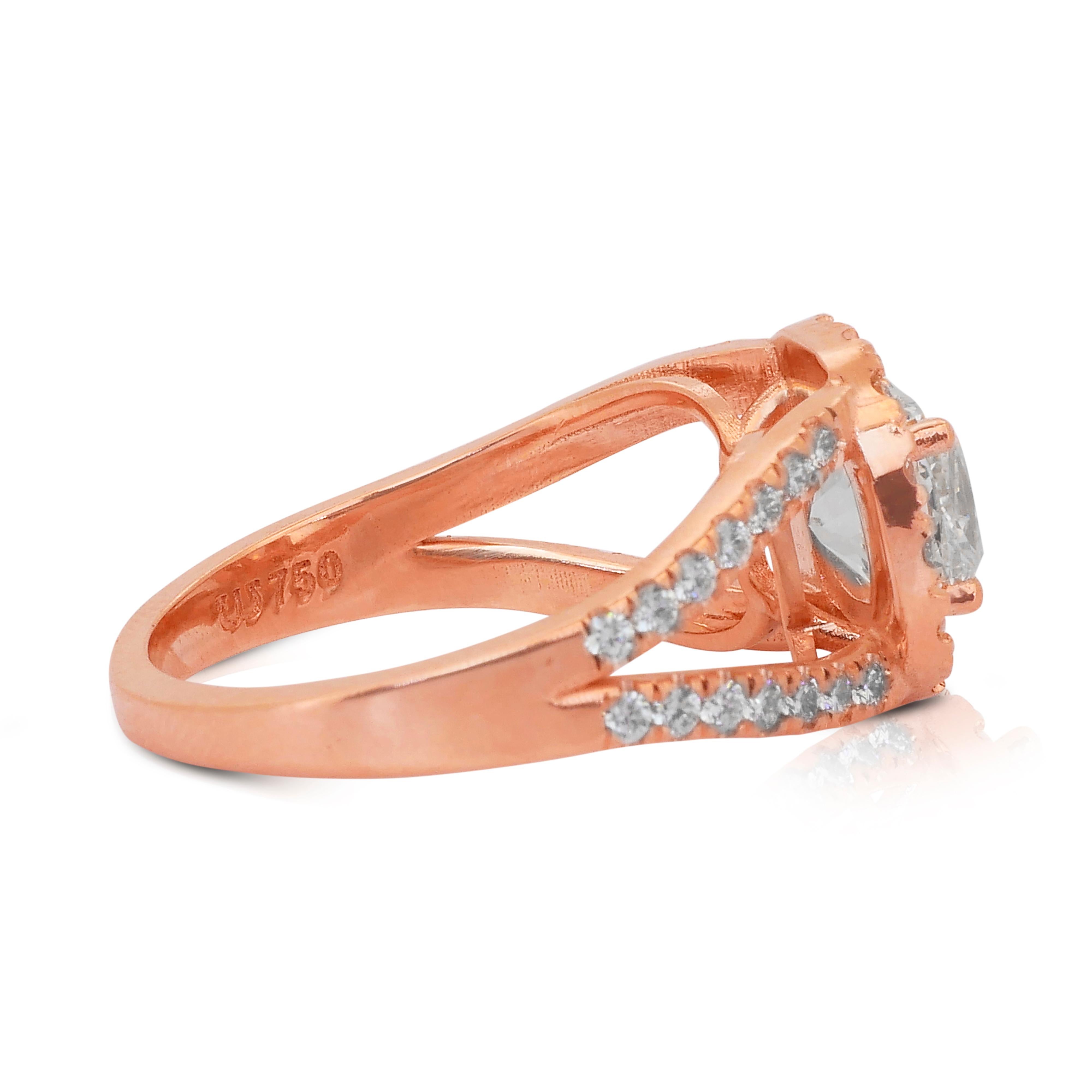 Magnifique bague halo de 2,21 carats de diamants en or rose 18 carats, certifiée IGI Neuf - En vente à רמת גן, IL