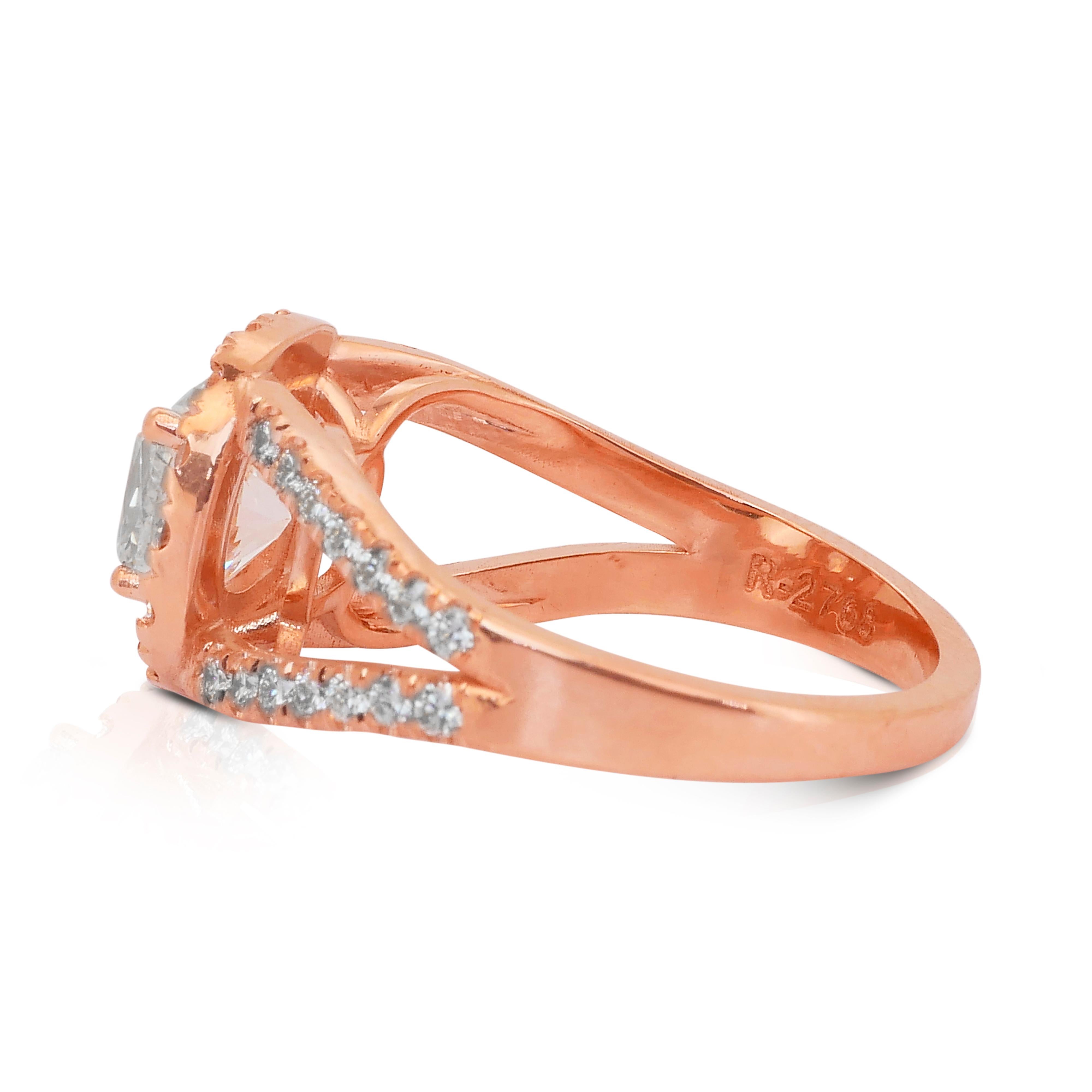 Magnifique bague halo de 2,21 carats de diamants en or rose 18 carats, certifiée IGI Pour femmes en vente