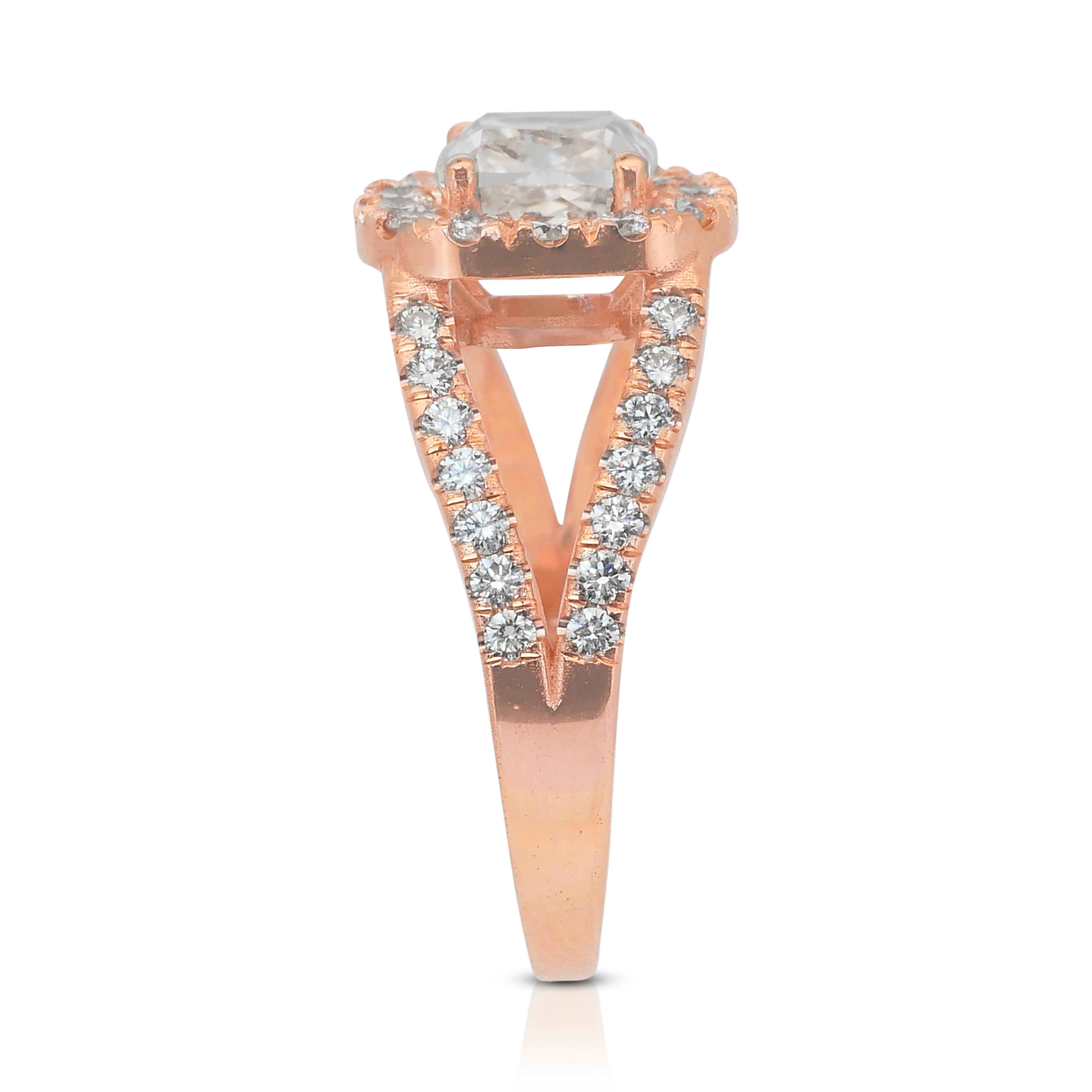 Magnifique bague halo de 2,21 carats de diamants en or rose 18 carats, certifiée IGI en vente 2